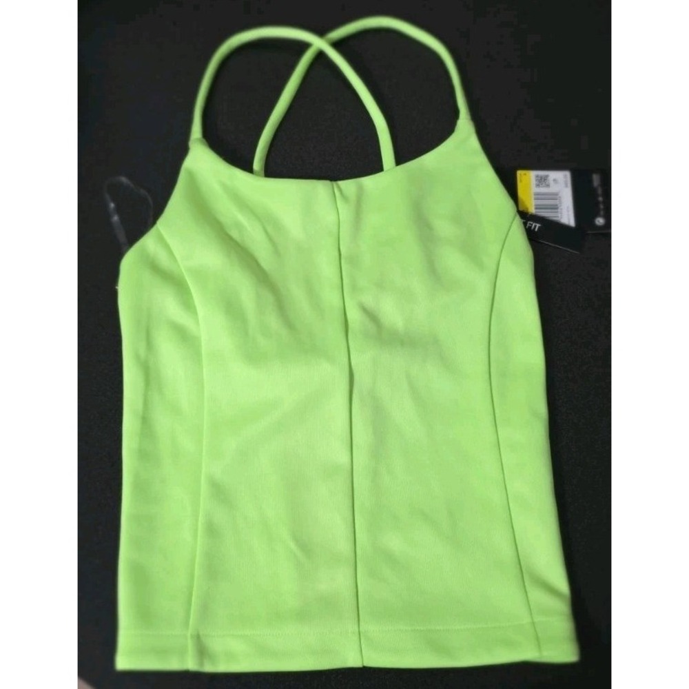 NIKE Woman Sport Icon Clash Neon Green Rave Tank Top Criss Cross Strappy Back Sm